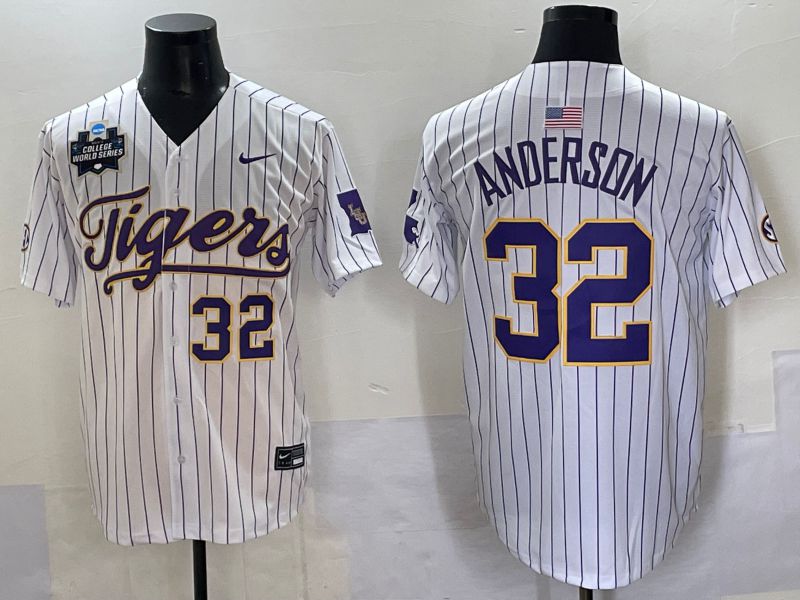 Men 2025 LSU Tigers #32 Anderson White stripe Joint Name Nike NCAA Jersey style 6->ncaa teams->NCAA Jersey